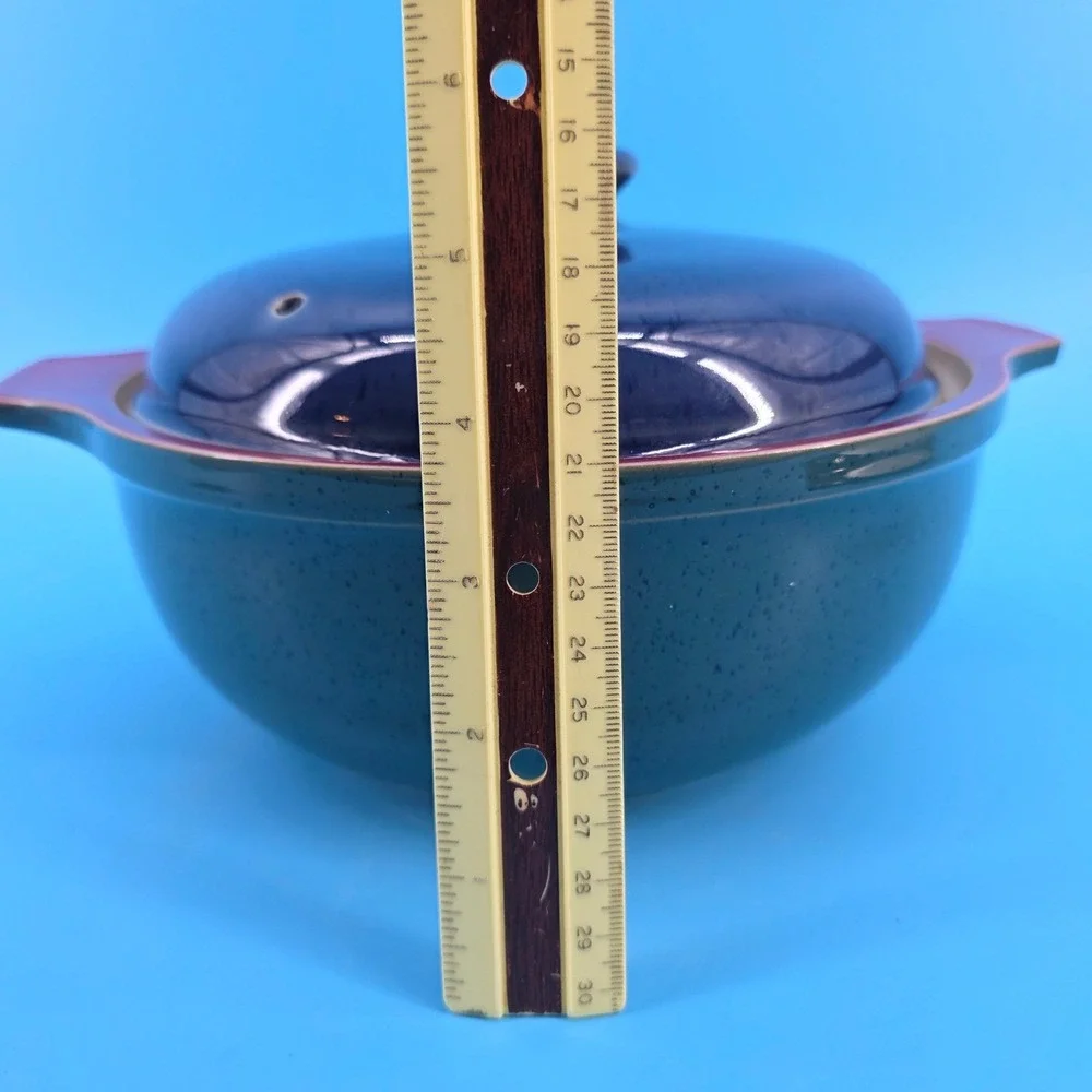 Denby Harlequin Lidded 2 QT Casserole Dish‎ Tureen Teal Navy Burgundy England